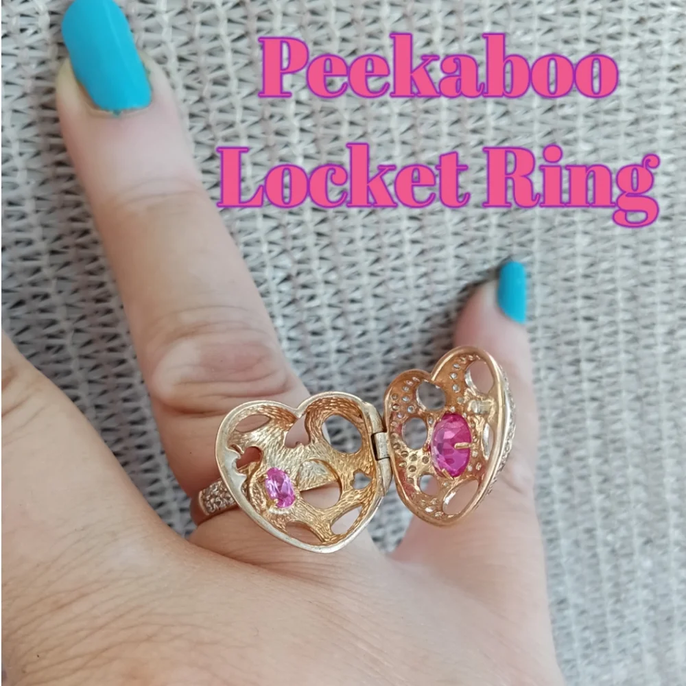 FINAL SALE PRICE Rubellite Tourmaline Diamonds Peekaboo Locket Ring .925 SS Sz 8